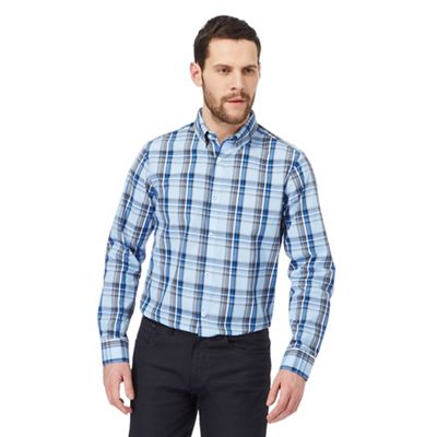 Light blue large checked print regular fit shirt